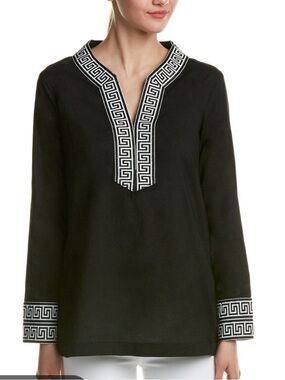 Macbeth Collection by Margaret Josephs Black Tunic with White Greek Key Trim